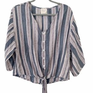 Francesca's Harper Heritage Vertical Stripe Button Down Front Tie Top Size XL